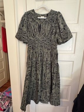 Pilcro for Anthropologie Corduroy Sage Green Paisley Midi Dress Large